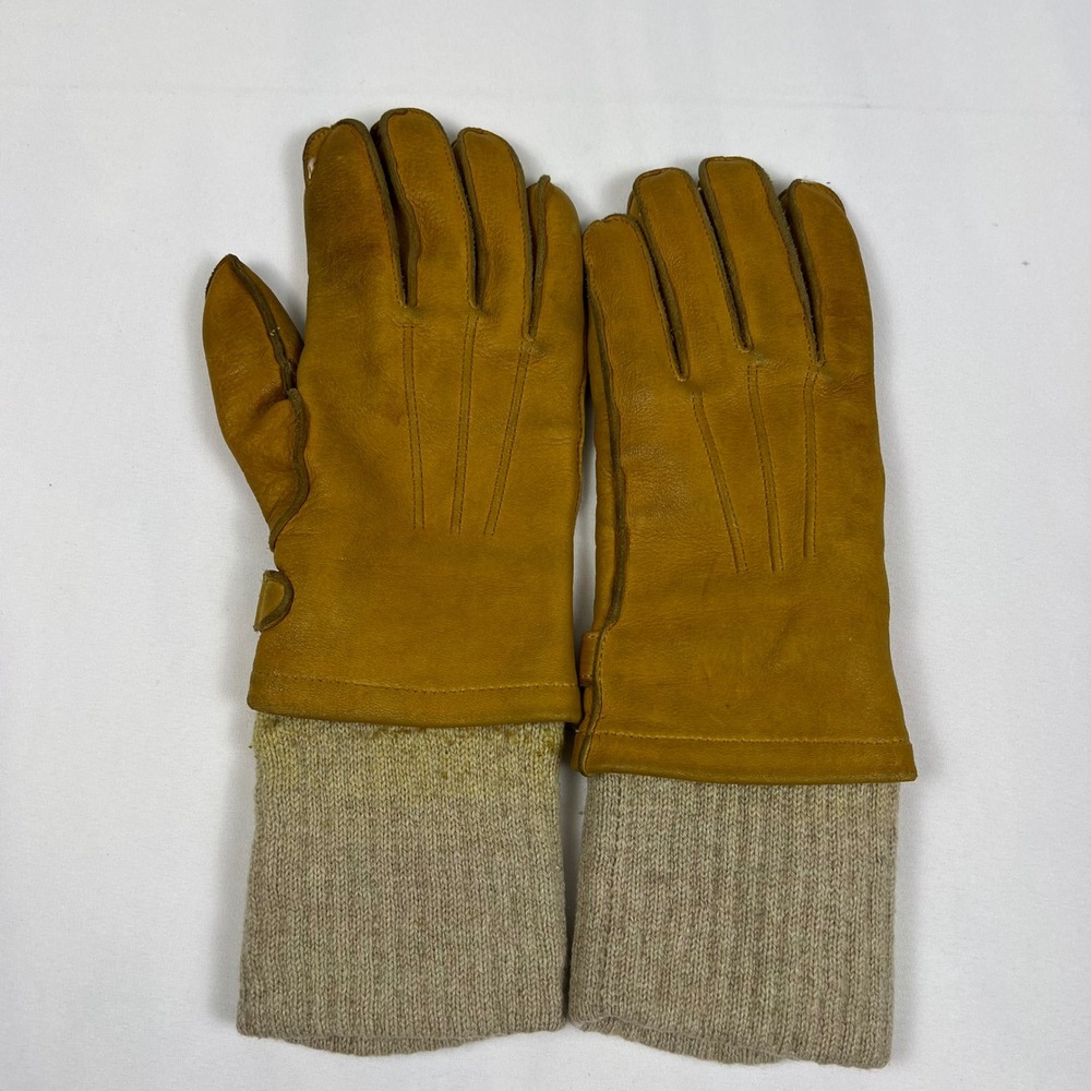 L.L. Bean Gloves Vintage XL Tan Deerskin Leather Wool Lined Good Winter Work